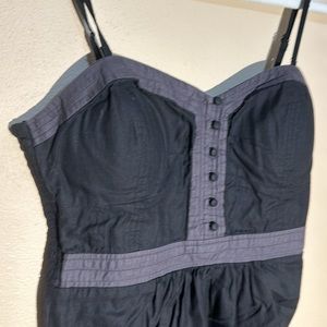 Black bodice dress with button details, stretch back, cotton unlined dress sz 10